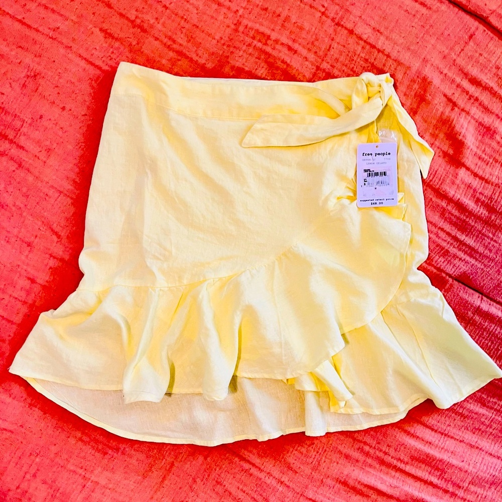 Size 6 Yellow Free People Wrap Skirt NWT